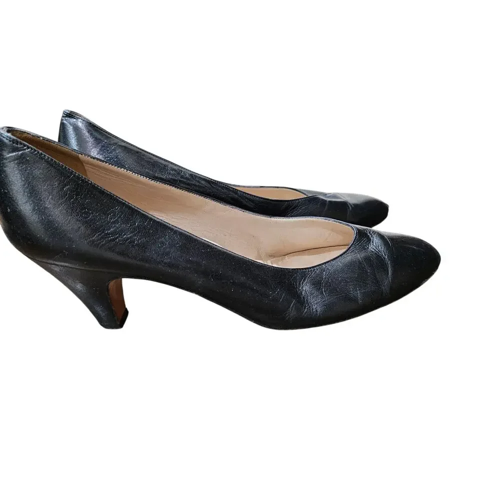 Vintage Ferragamo Classic Black Leather Mid Heel Pumps Size 9.5 D